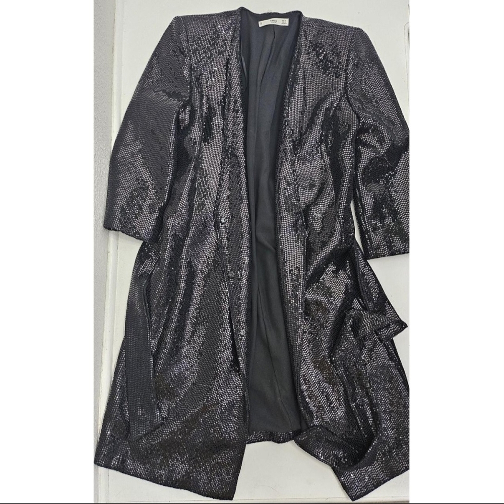 Mango Black Sequin Long Open-Front Jacket